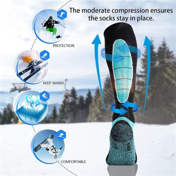 3 Pairs Men's Merino Wool Ski Socks Thermal Knee-high Socks - Picture 4 of 5